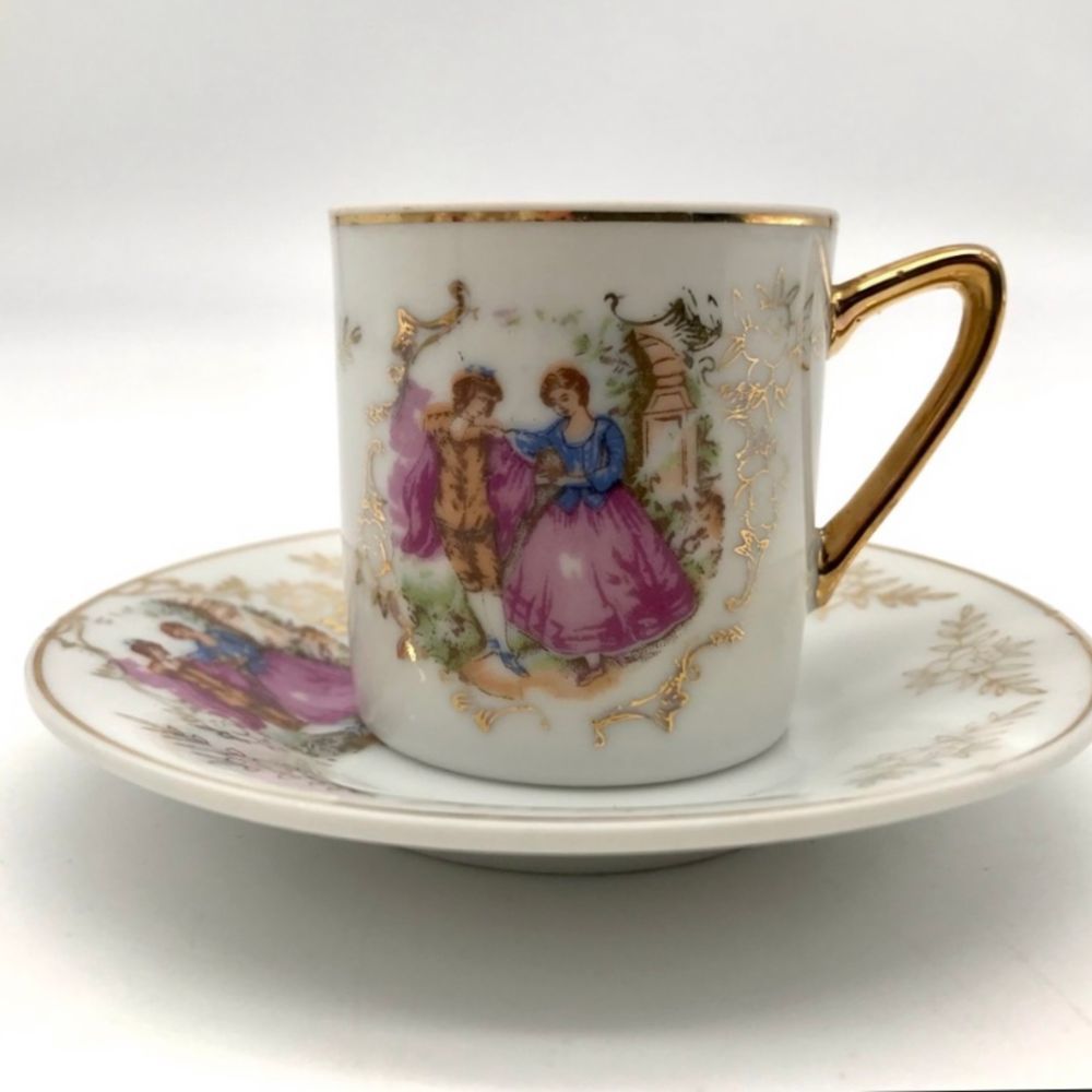 Dancing Couple Demitasse Mocha Tea Cup & Saucer
